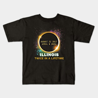 Illinois Total Solar Eclipse Twice In A Lifetime 2024 Kids T-Shirt